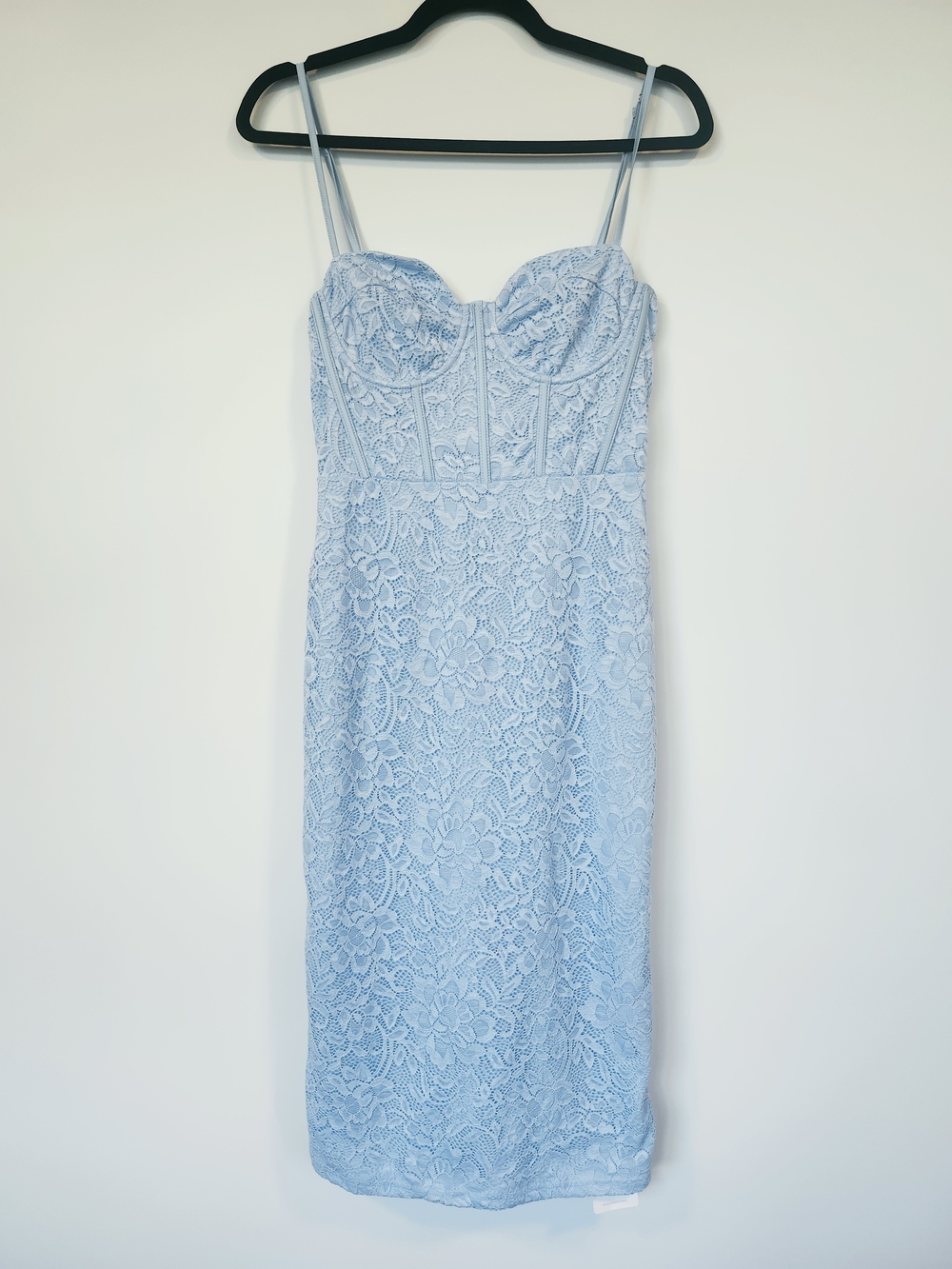 NWT Light Blue Lace Bustier Midi Dress Adjustable Straps Size SMALL